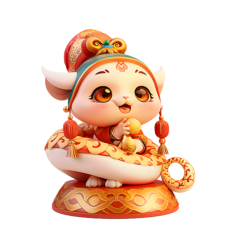 中国风国潮春节财神小蛇吉祥形象PNG元素
