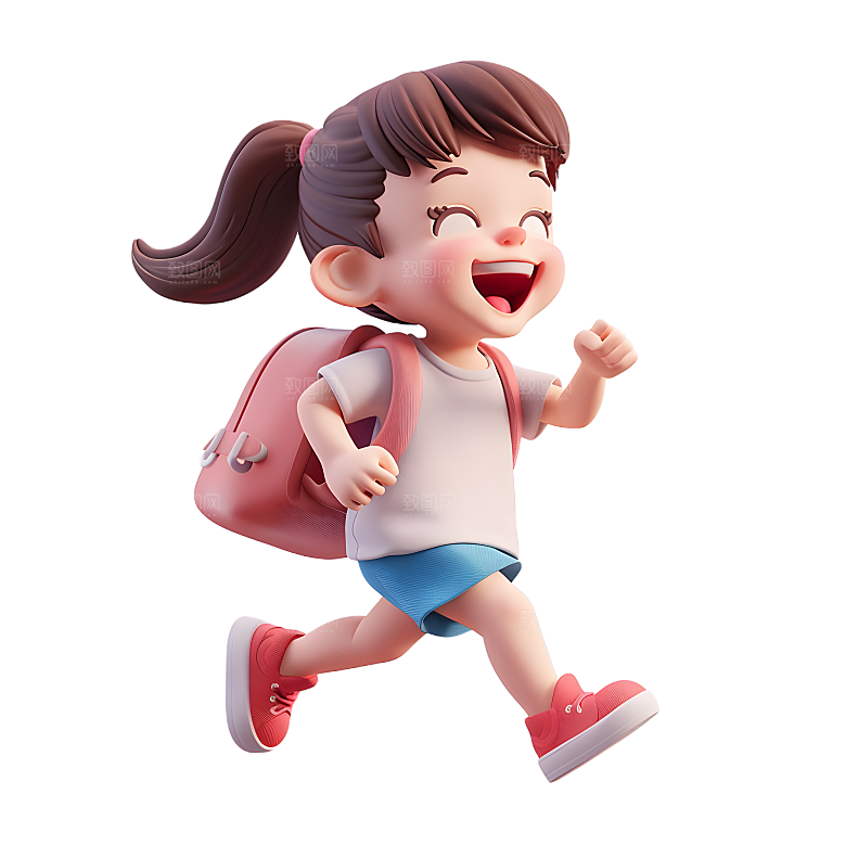 奔跑少年少女儿童节夸张人物png元素