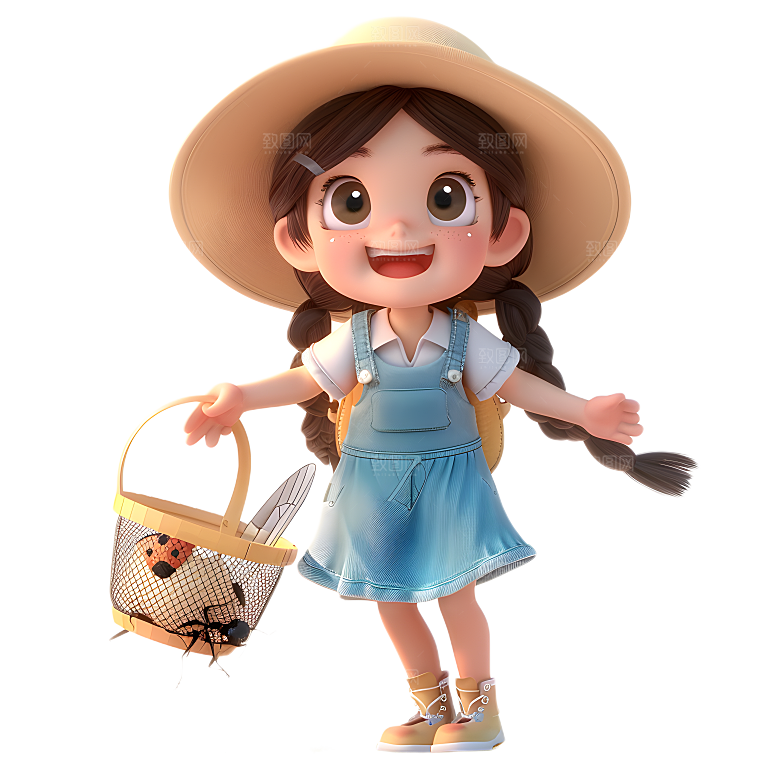 捕虫少女夏日暑假捉虫女孩夏令营探险素材