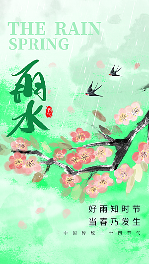 雨水节气传统海报
