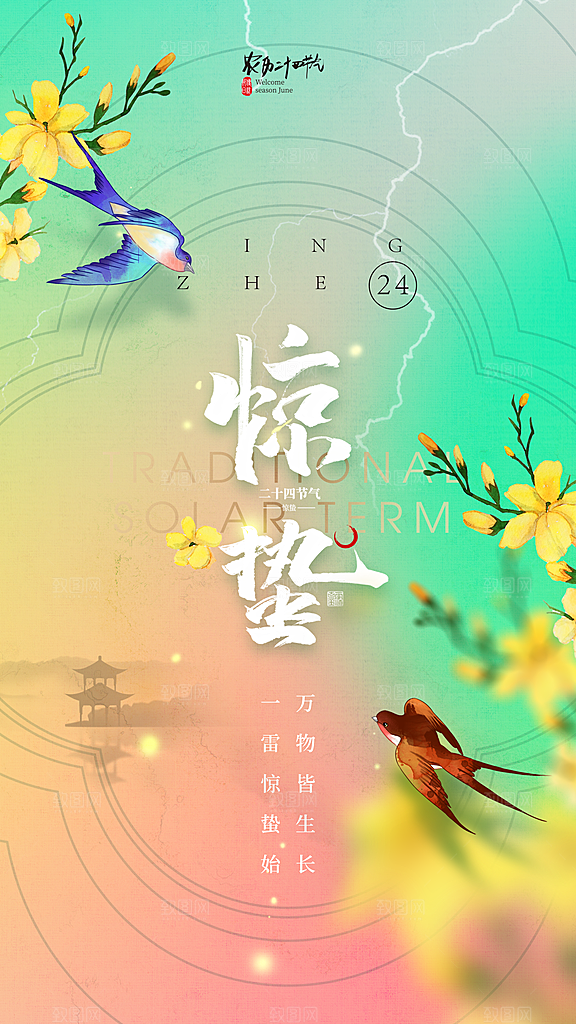 传统节气惊蛰海报模版