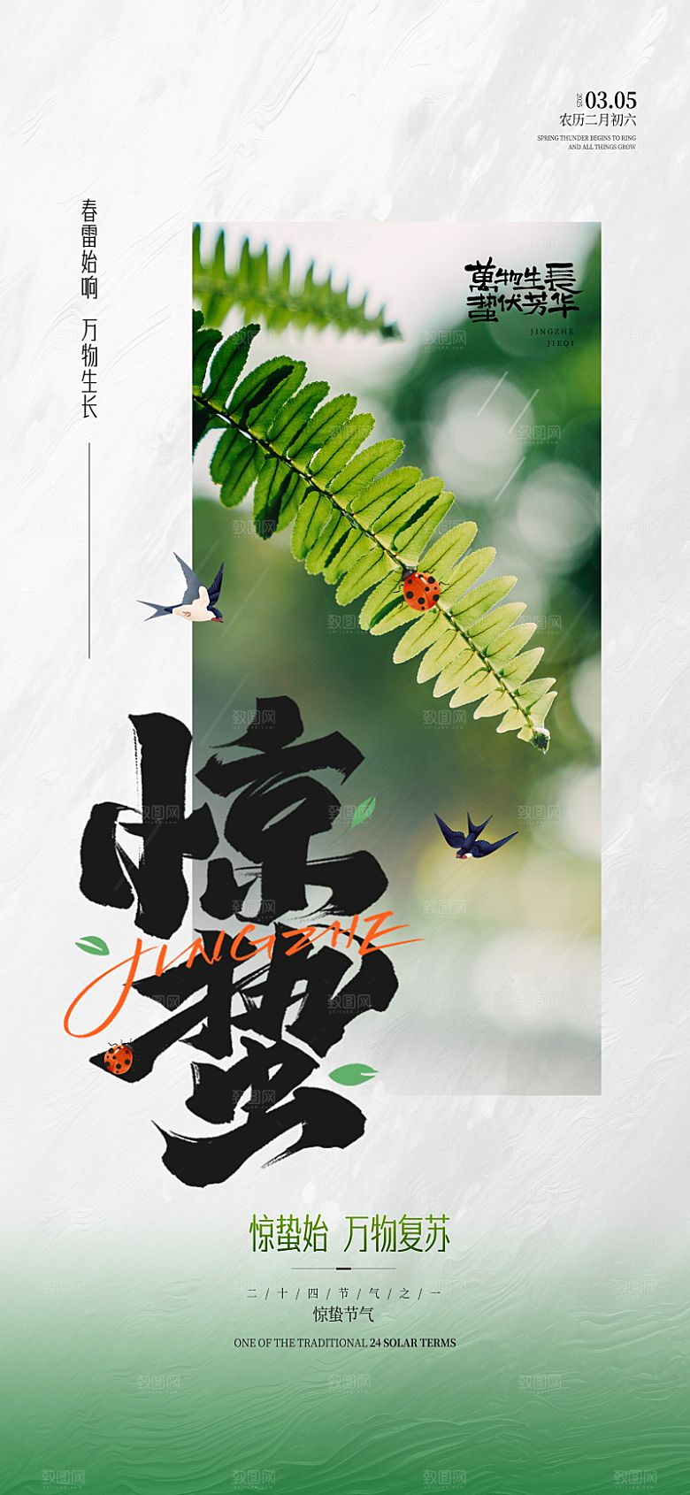 传统节气惊蛰宣传海报模版