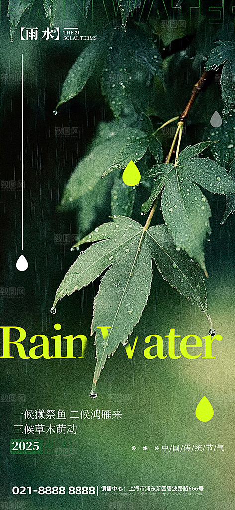 24节气雨水传统简约海报