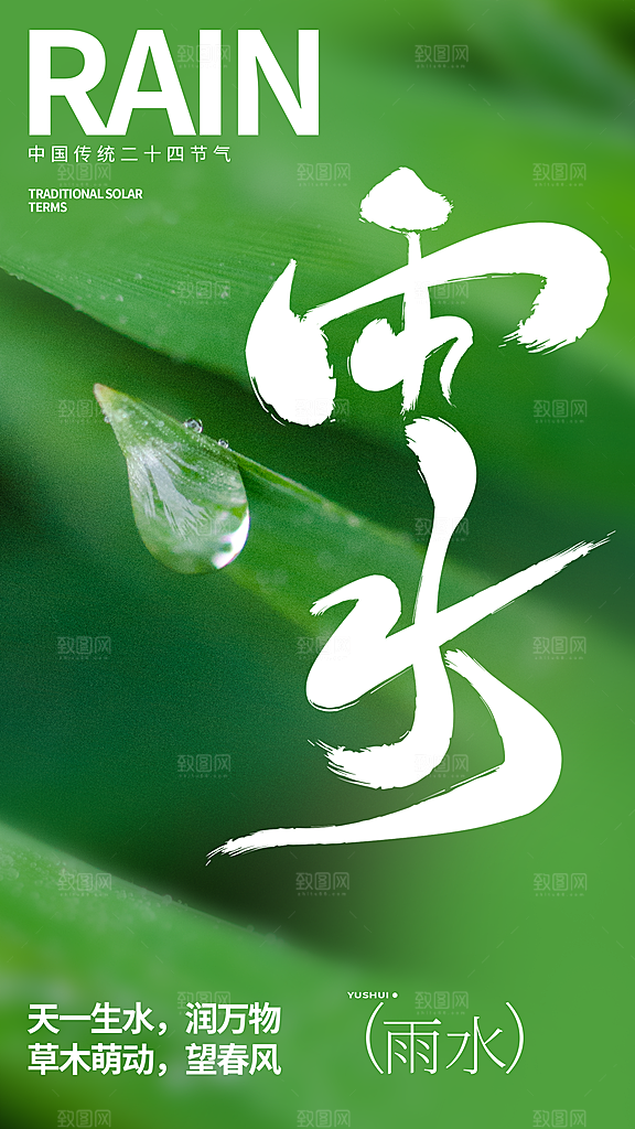 24节气雨水传统简约海报