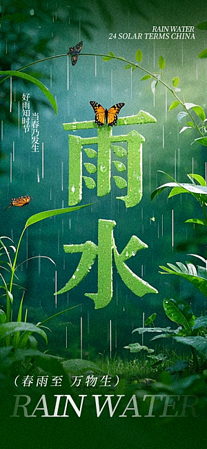24节气雨水传统简约海报