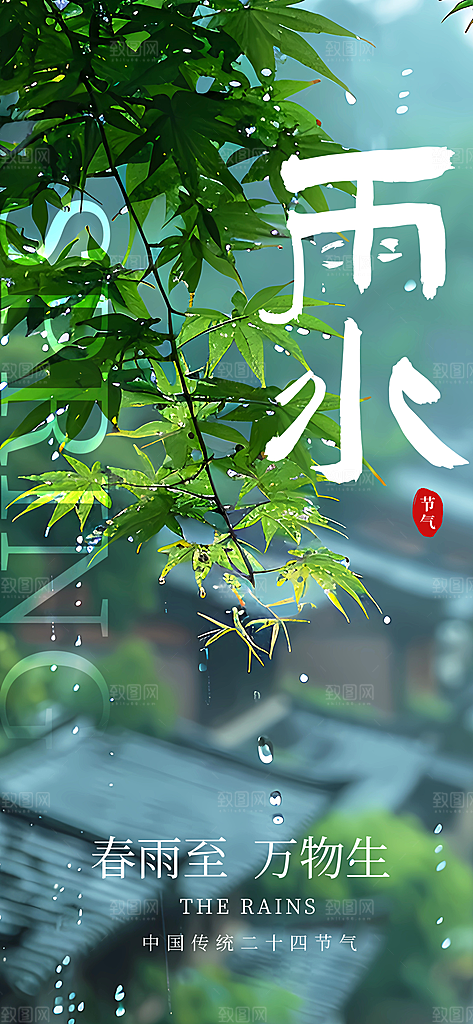 24节气雨水传统简约海报