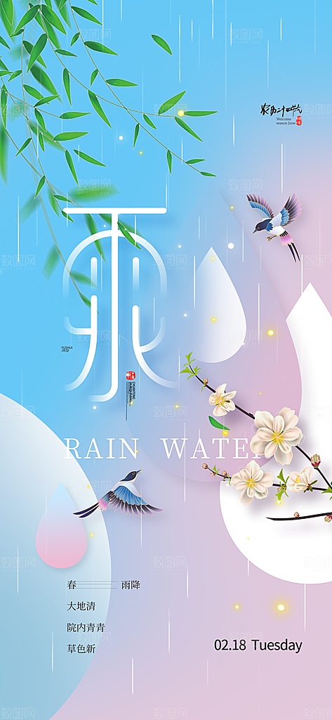 24节气雨水传统简约海报