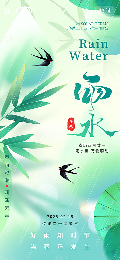 中国传统节气雨水简约海报