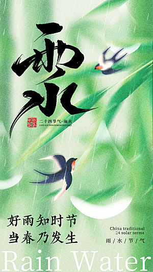 中国传统节气雨水简约海报