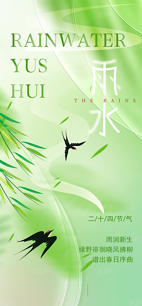 中国传统节气雨水简约海报