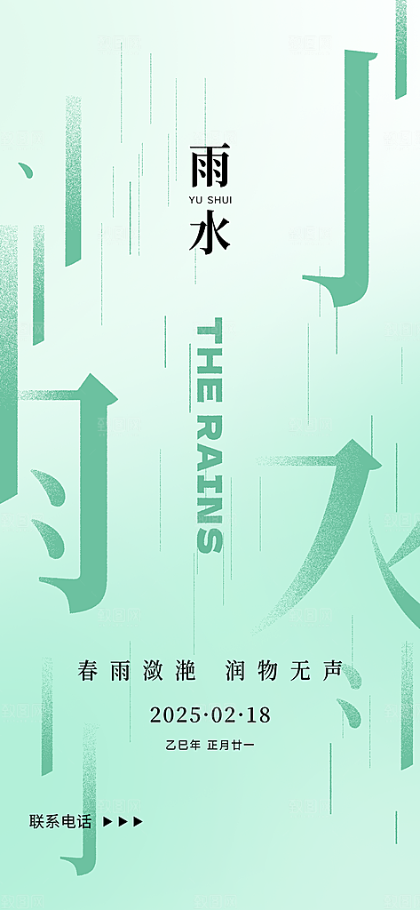 中国传统节气雨水简约海报