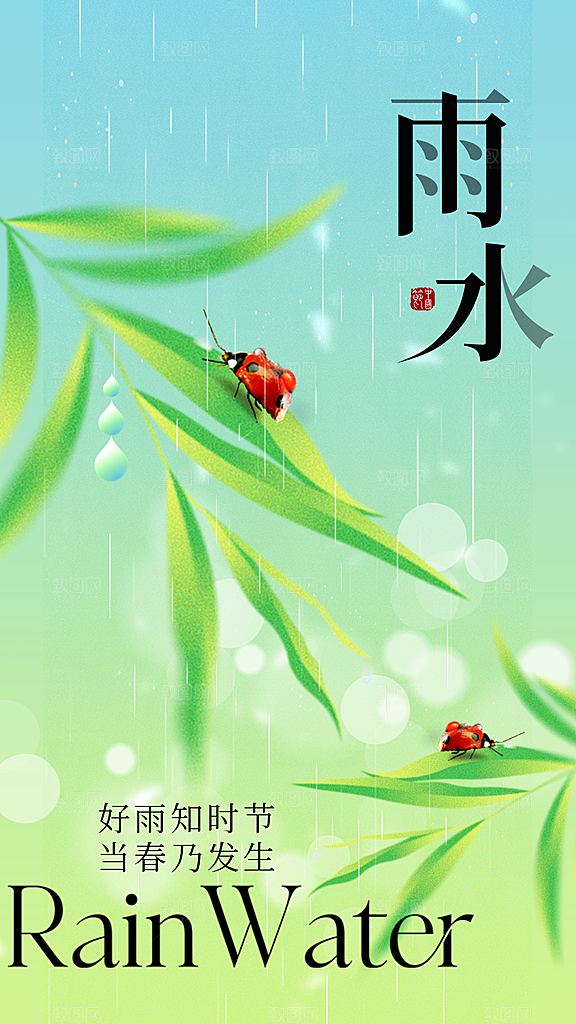 雨水节气传统活动海报