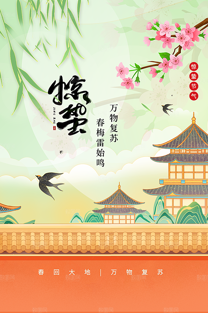 惊蛰节气传统海报