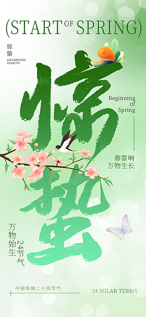 传统节气惊蛰宣传海报模版
