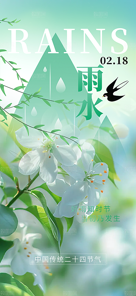 二十四节气雨水海报