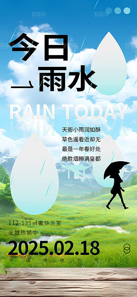 传统二十四节气雨水海报