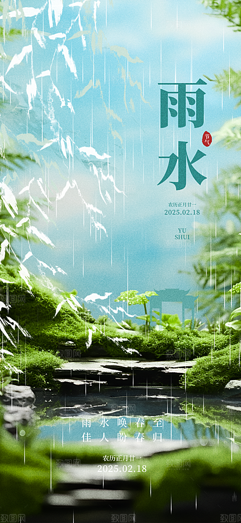 传统二十四节气雨水海报