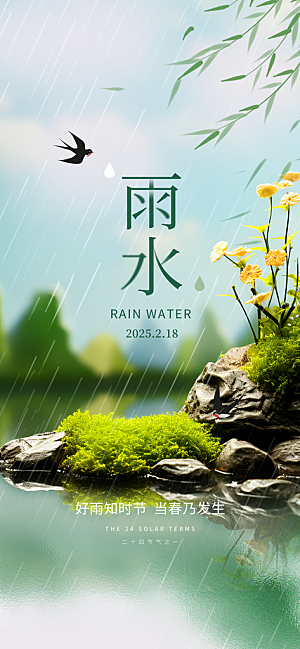 大气传统二十四节气雨水海报