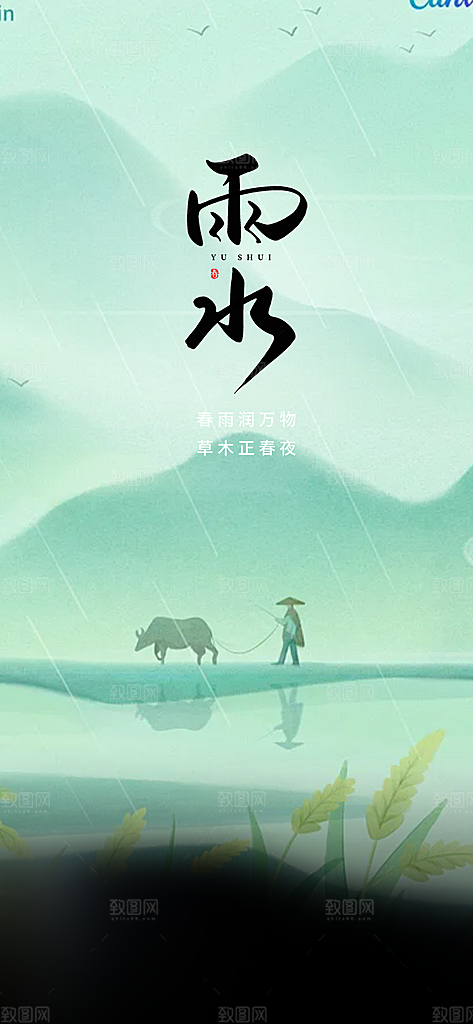 大气传统二十四节气雨水海报