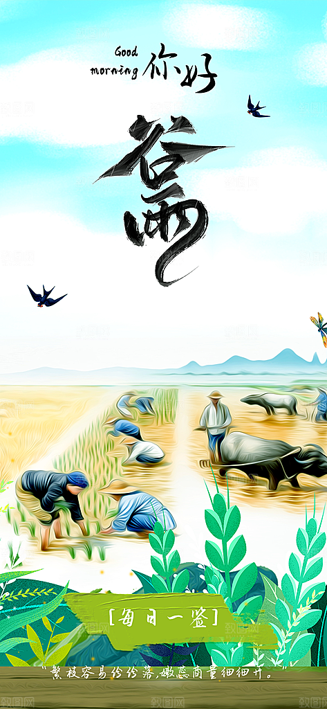 二十四节气谷雨宣传海报