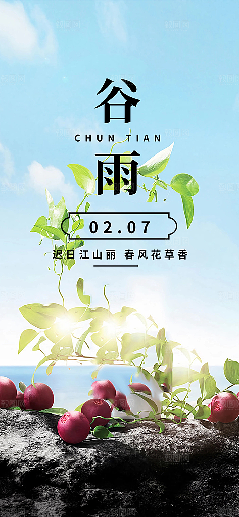 二十四节气谷雨宣传海报