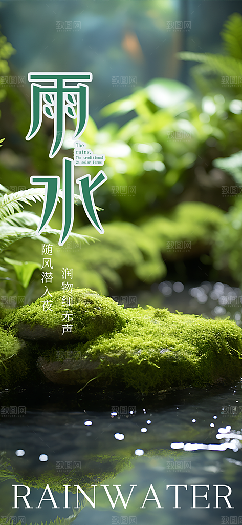 传统二十四节气雨水海报