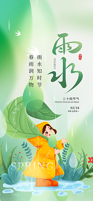 大气传统二十四节气雨水海报