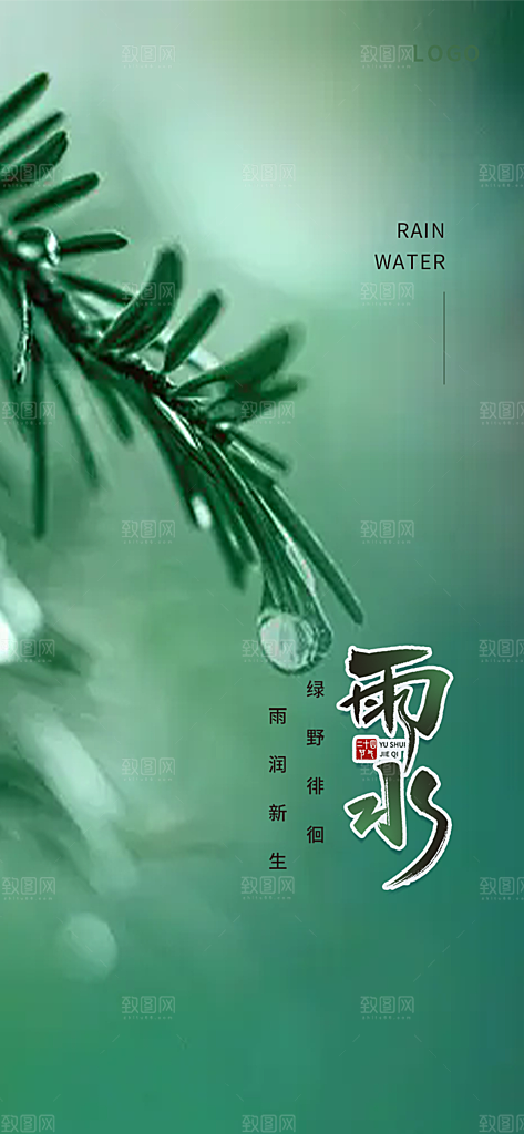 大气传统二十四节气雨水海报
