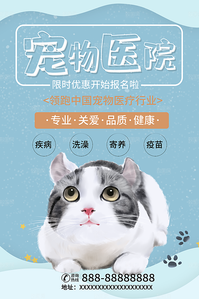 宠物医院宠物美容用品店文明养宠萌宠海报