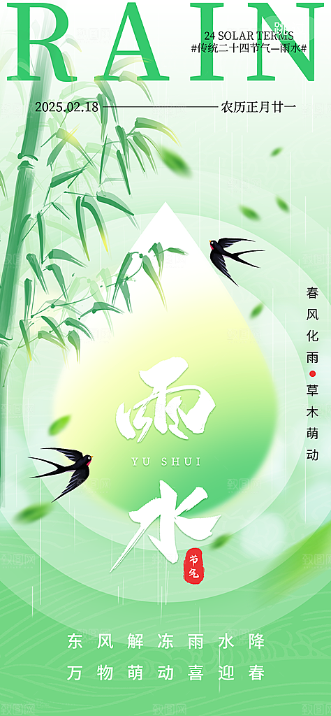 二十四节气雨水海报