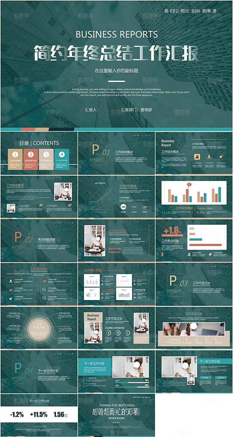 绿色简约年终工作汇报PPT模板