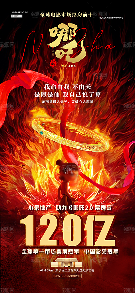 中国神话人物你哪吒借势海报