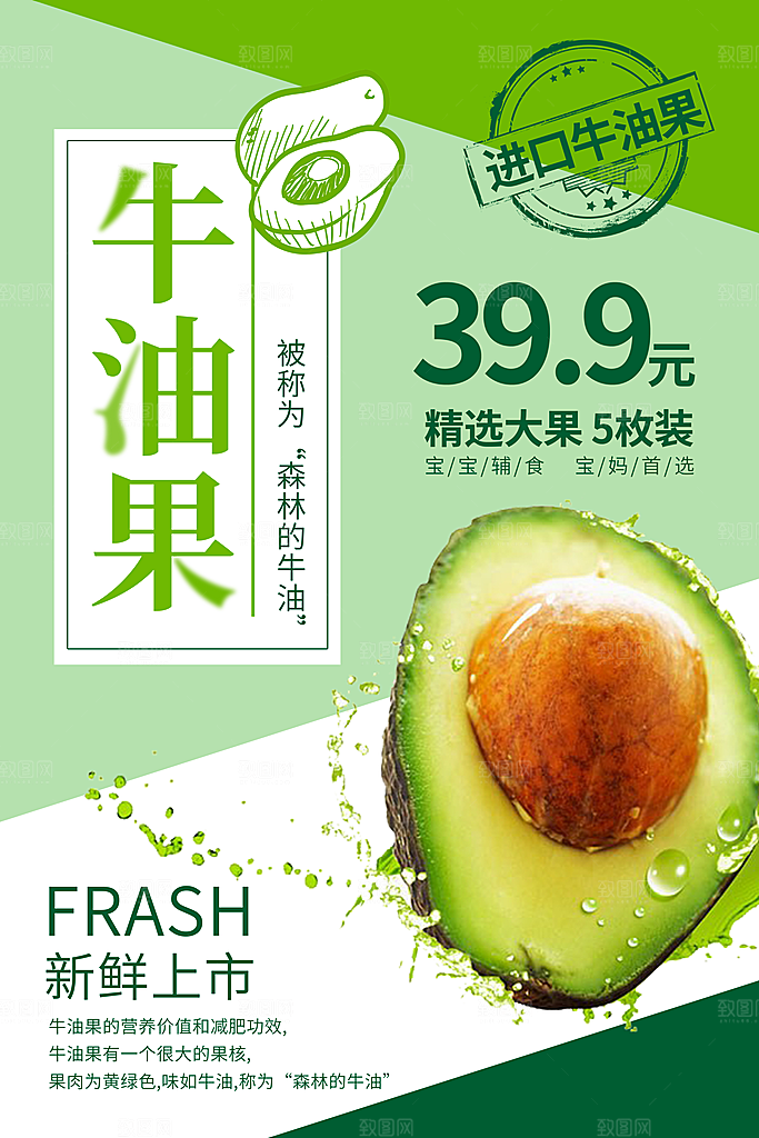 牛油果轻食生鲜水果超市美食海报