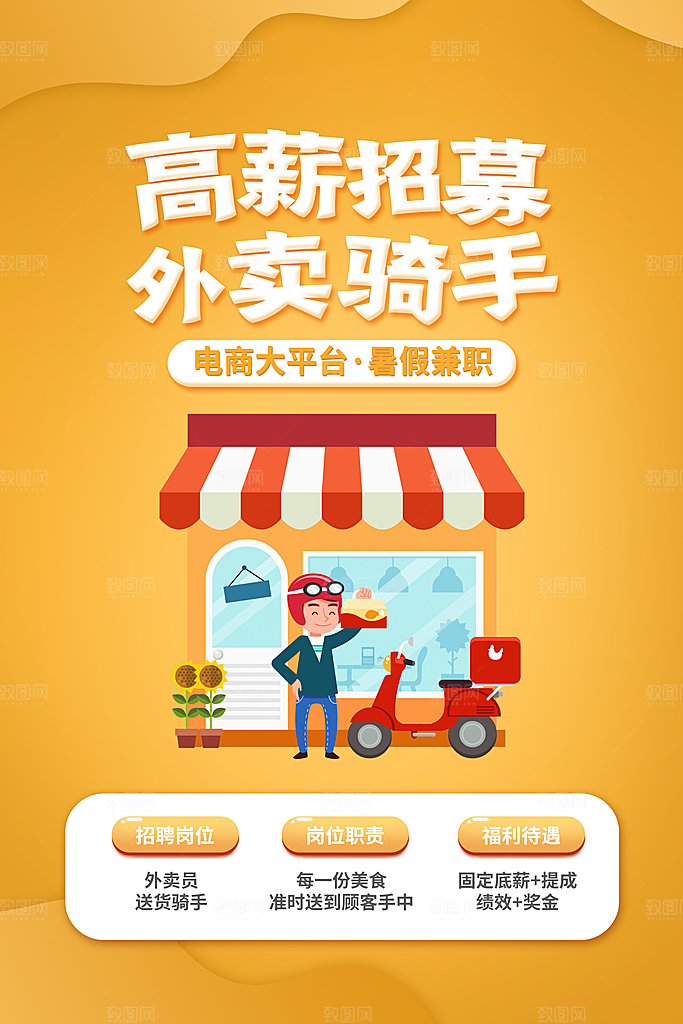 外卖配送订餐跑腿代购骑手招聘点餐快递海报