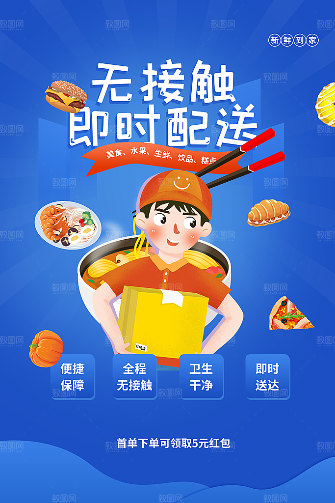 外卖配送订餐跑腿代购骑手招聘点餐快递海报