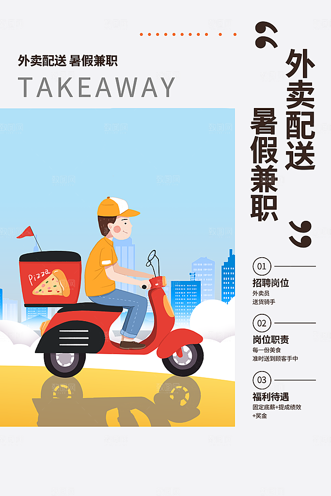 外卖配送订餐跑腿代购骑手招聘点餐快递海报