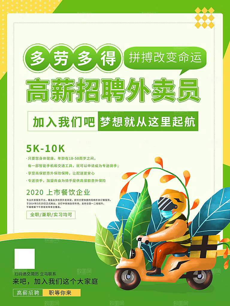 外卖配送订餐跑腿代购骑手招聘点餐快递海报