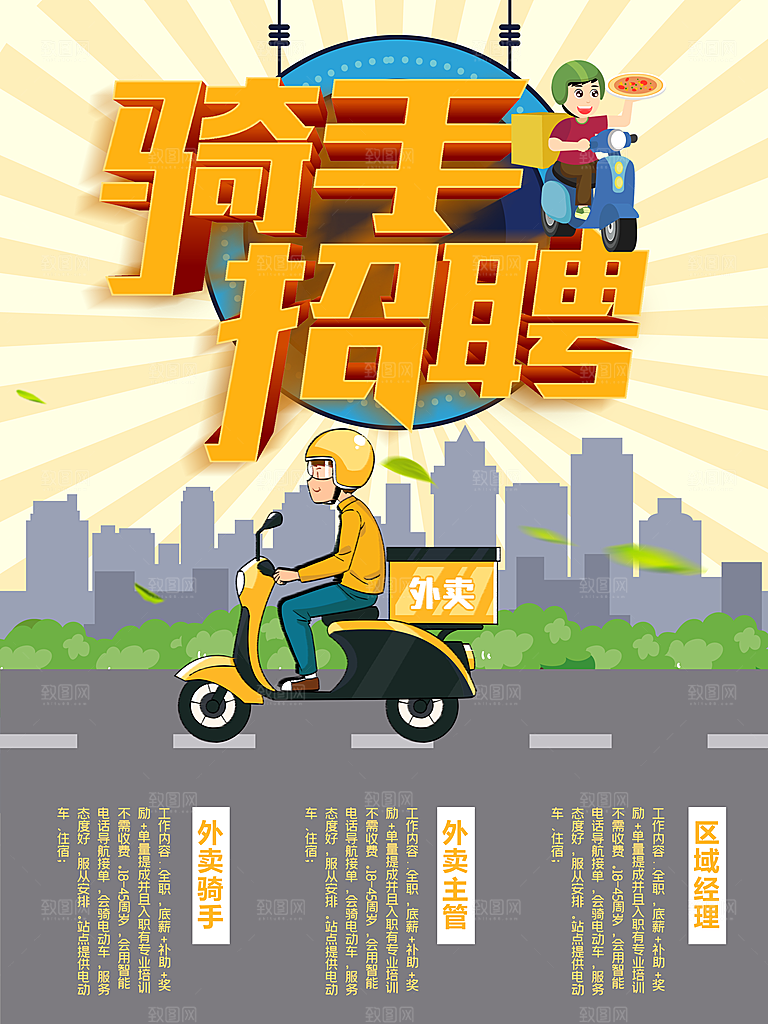 外卖配送订餐跑腿代购骑手招聘点餐快递海报