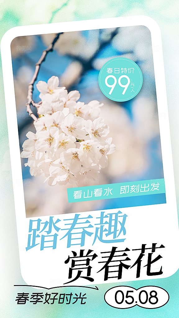 春日赏花春暖花开旅游踏青樱花季油菜花海报