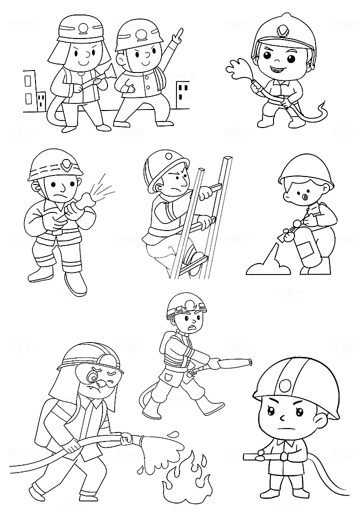 消防员简笔画幼儿园线稿元素大合集