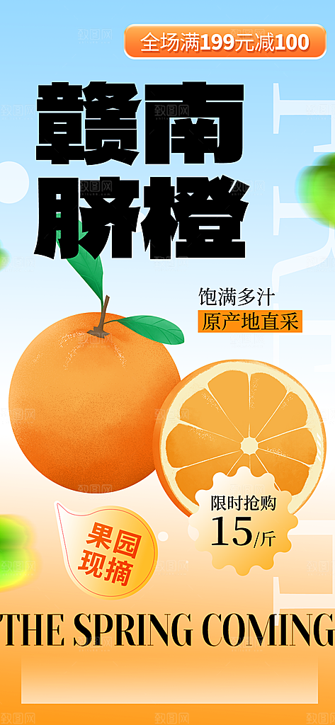 橙子水果半调色彩海报