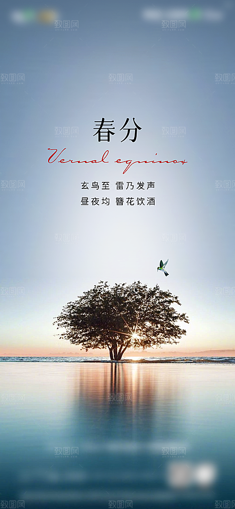 春分节日插画大气简约唯美节气海报