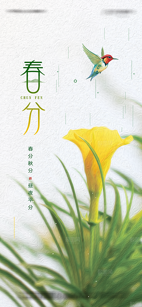 春分节气唯美简约插画节日大气海报