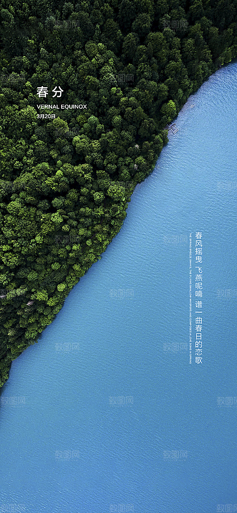 春分唯美大气节气简约插画节日海报