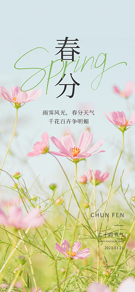 春分插画大气节日唯美简约节气海报