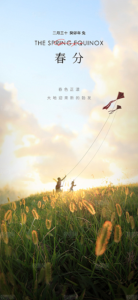 春分节气节日唯美插画简约大气海报