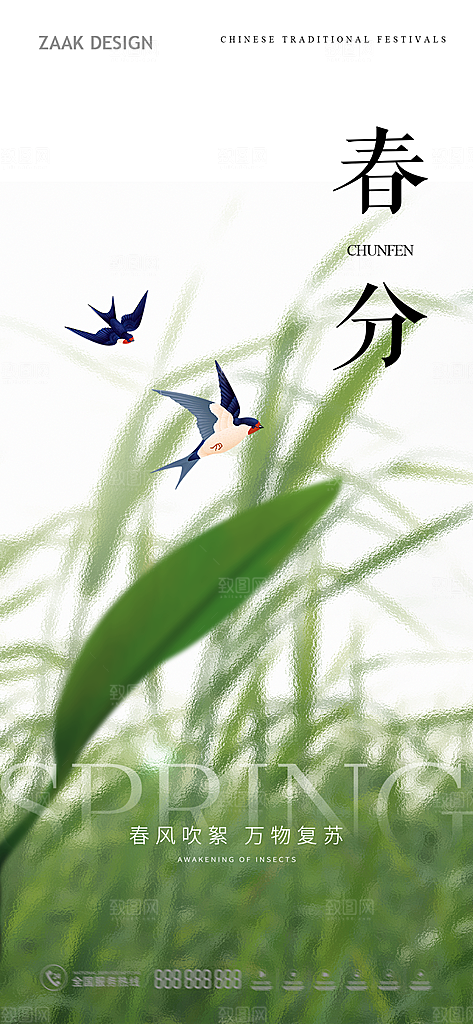 春分插画唯美节日大气节气简约海报