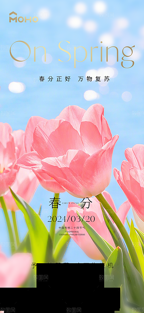春分节气插画大气唯美简约节日海报