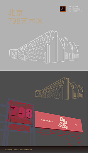 北京798艺术区矢量线稿手绘元素