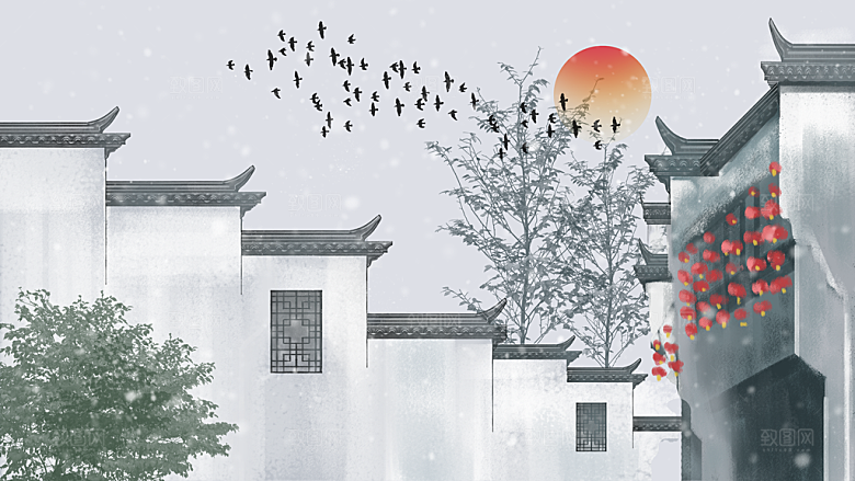 中国风古建筑古风背景